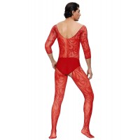 Men's Bodystocking, V-Neck, RED, ONE SIZE 